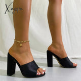 Xajzpa - Square Toe High-Heeled Slippers Women’s Outside Wear Spring Plus Shoes Thick Heel