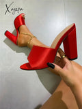 Xajzpa - Square Toe High-Heeled Slippers Women’s Outside Wear Spring Plus Shoes Thick Heel