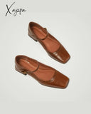 Xajzpa - Square Toe Hollow Out Buckled Chunky Heels(Out Of Stock)