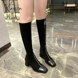 Xajzpa - Square Toe Knee Boots For Women Zip Style Fashion Winter Knee-High Sexy High Heels Shoes