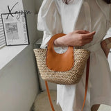 Xajzpa - Straw Summer Beach Bag Women Vintage Handmade Woven Shoulder Shell Fashion Tote Vacation