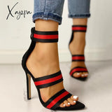 Xajzpa - Stripes Open Toe Thin Heels