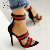 Xajzpa - Stripes Open Toe Thin Heels