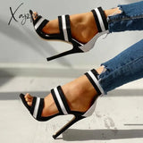 Xajzpa - Stripes Open Toe Thin Heels