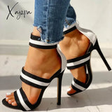 Xajzpa - Stripes Open Toe Thin Heels