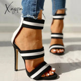 Xajzpa - Stripes Open Toe Thin Heels