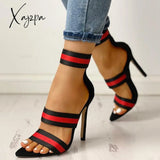 Xajzpa - Stripes Open Toe Thin Heels Red / 5