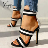 Xajzpa - Stripes Open Toe Thin Heels White / 5