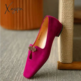 Xajzpa - Suede Square Toes Loafers Slip On