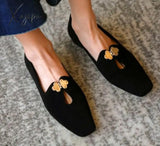 Xajzpa - Suede Square Toes Loafers Slip On Black / 35