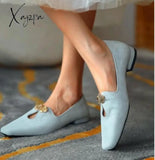 Xajzpa - Suede Square Toes Loafers Slip On Lightblue / 35