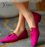 Xajzpa - Suede Square Toes Loafers Slip On Pink / 35