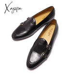 Xajzpa - Summer Autumn Men’s Loafers Genuine Leather Hand Painted Monk Strap Dress Shoes Wedding