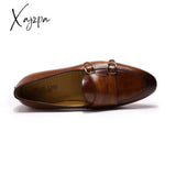 Xajzpa - Summer Autumn Men’s Loafers Genuine Leather Hand Painted Monk Strap Dress Shoes Wedding