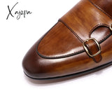 Xajzpa - Summer Autumn Men’s Loafers Genuine Leather Hand Painted Monk Strap Dress Shoes Wedding