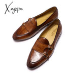 Xajzpa - Summer Autumn Men’s Loafers Genuine Leather Hand Painted Monk Strap Dress Shoes Wedding