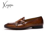 Xajzpa - Summer Autumn Men’s Loafers Genuine Leather Hand Painted Monk Strap Dress Shoes Wedding