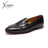 Xajzpa - Summer Autumn Men’s Loafers Genuine Leather Hand Painted Monk Strap Dress Shoes Wedding