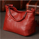 Xajzpa - Summer European And American Style Fashion Handbag Lady Chain Soft Genuine Leather Tote