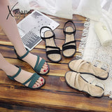 Xajzpa - Summer Fashion Flock Woven Open Toe Narrow Band Flat Beach Sandals Women Casual Ankle