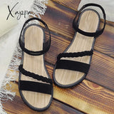 Xajzpa - Summer Fashion Flock Woven Open Toe Narrow Band Flat Beach Sandals Women Casual Ankle