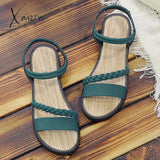 Xajzpa - Summer Fashion Flock Woven Open Toe Narrow Band Flat Beach Sandals Women Casual Ankle