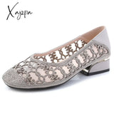 Xajzpa - Summer Fashion Pumps Cut-outs Women Crystal Casual Ladies Shoes High Heels Tenis Feminino Genuine Leather Sandals