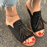 Xajzpa - Summer Female Flat Slippers Women’s Fashion Tassel Comfortable Shoes Ladies Leopard New