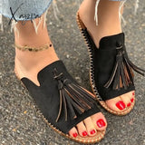 Xajzpa - Summer Female Flat Slippers Women’s Fashion Tassel Comfortable Shoes Ladies Leopard New