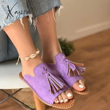 Xajzpa - Summer Female Flat Slippers Women’s Fashion Tassel Comfortable Shoes Ladies Leopard New