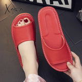 Xajzpa - Summer New Shoes Women Leather Home Slippers Unisex Flat Non-Slip Open Toe Wear Resistant