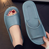 Xajzpa - Summer New Shoes Women Leather Home Slippers Unisex Flat Non-Slip Open Toe Wear Resistant