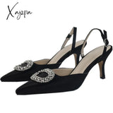 Xajzpa - Summer New Stiletto Pointed High Heel Rhinestone Buckle Sandals Satin Korean Version Of