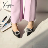 Xajzpa - Summer New Stiletto Pointed High Heel Rhinestone Buckle Sandals Satin Korean Version Of