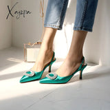 Xajzpa - Summer New Stiletto Pointed High Heel Rhinestone Buckle Sandals Satin Korean Version Of