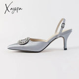 Xajzpa - Summer New Stiletto Pointed High Heel Rhinestone Buckle Sandals Satin Korean Version Of