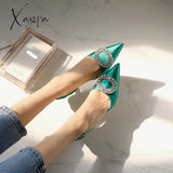 Xajzpa - Summer New Stiletto Pointed High Heel Rhinestone Buckle Sandals Satin Korean Version Of