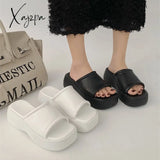 Xajzpa - Summer Sandals Women Platform Shoes Heels Luxury Mules Wedge Black Plus Size Slippers Elegant Designer pu leather House Indoor