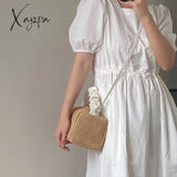 Xajzpa - Summer Straw Crossbody Bags For Women Fashion Pleated Handle Designer Ladies Handbags