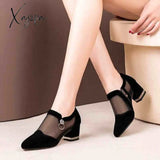 Xajzpa - Summer Women High Heel Shoes Mesh Breathable Pumps Zip Pointed Toe Thick Heels Fashion