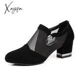 Xajzpa - Summer Women High Heel Shoes Mesh Breathable Pumps Zip Pointed Toe Thick Heels Fashion