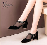 Xajzpa - Summer Women High Heel Shoes Mesh Breathable Pumps Zip Pointed Toe Thick Heels Fashion