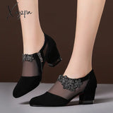 Xajzpa - Summer Women High Heel Shoes Mesh Breathable Pumps Zip Pointed Toe Thick Heels Fashion