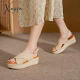 Xajzpa - Summer Women Sandals New Fashion Wedges Super High Heel Buckle Round Toe Open Toes Ladies