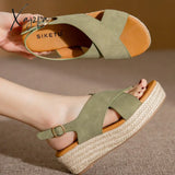 Xajzpa - Summer Women Sandals New Fashion Wedges Super High Heel Buckle Round Toe Open Toes Ladies