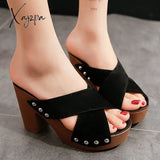 Xajzpa - Summer Women Sandals Square High Heel Platform Flock Casual Rivet Pumps Peep Toe Female