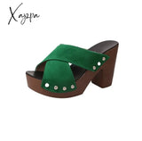 Xajzpa - Summer Women Sandals Square High Heel Platform Flock Casual Rivet Pumps Peep Toe Female