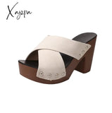 Xajzpa - Summer Women Sandals Square High Heel Platform Flock Casual Rivet Pumps Peep Toe Female