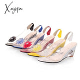 Xajzpa - Summer Women Sandals Studded Flower Design Transparent Wedge Shoes Casual Fashion Slip On
