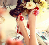 Xajzpa - Summer Women Sandals Studded Flower Design Transparent Wedge Shoes Casual Fashion Slip On